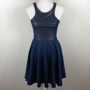 Tobey Grey Blue Faux Leather Skater Dress S